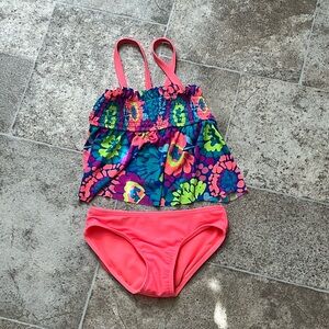 Cat & Jack Child Bathing Suit with Neon Flower Pattern